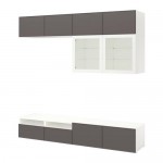 БЕСТО Шкаф для ТВ, комбин/стеклян дверцы - белый Грундсвикен/темно-серый прозрачное стекло, направляющие ящика, плавно закр БЕСТО Шкаф для ТВ, комбин/стеклян дверцы - белый Грундсвикен/темно-серый прозрачное стекло, направляющие ящика, плавно закр