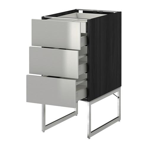 МЕТОД / МАКСИМЕРА Напольн шкаф 3фронт пнл/2низ/2ср ящ - под дерево черный, Гревста нержавеющ сталь, 40x60x60 см МЕТОД / МАКСИМЕРА Напольн шкаф 3фронт пнл/2низ/2ср ящ - под дерево черный, Гревста нержавеющ сталь, 40x60x60 см