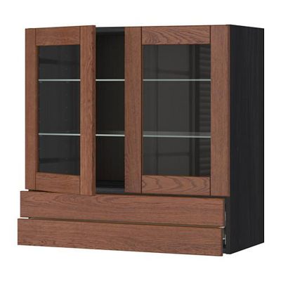 МЕТОД / ФОРВАРА Навесной шкаф/2 стек дв/2 ящика - 80x80 см, Филипстад коричневый, под дерево черный