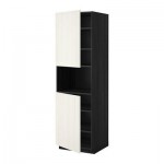 МЕТОД Выс шкаф д/СВЧ/2 дверцы/полки - 60x60x200 см, Росдаль белый ясень, под дерево черный МЕТОД Выс шкаф д/СВЧ/2 дверцы/полки - 60x60x200 см, Росдаль белый ясень, под дерево черный