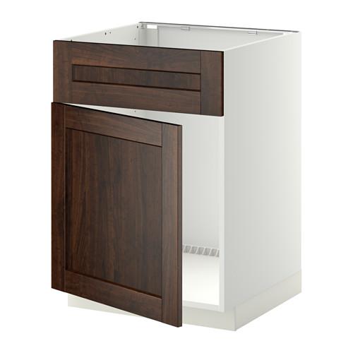МЕТОД Напольный шкаф п-мойку с дв/фр пнл - белый, Эдсерум под дерево коричневый