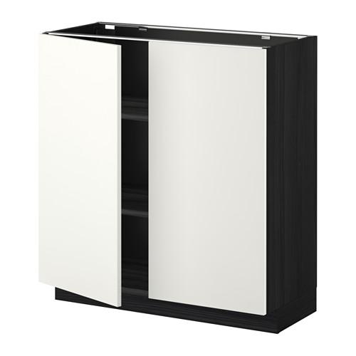 МЕТОД Напол шкаф с полками/2двери - под дерево черный, Хэггеби белый, 80x37 см