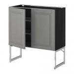 МЕТОД Напол шкаф с полками/2двери - под дерево черный, Будбин серый, 80x37x60 см