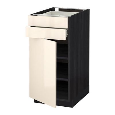 МЕТОД / ФОРВАРА Напольный шкаф с дверцей/2 ящиками - 40x60 см, Рингульт глянцевый кремовый, под дерево черный