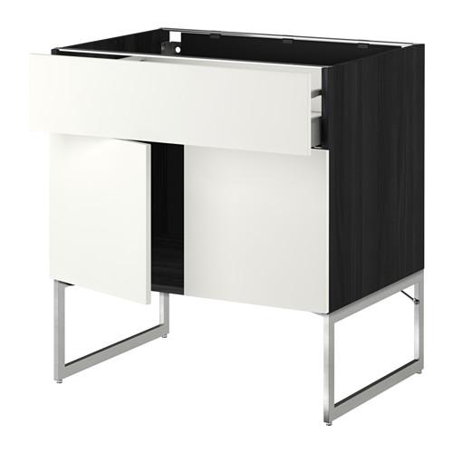 МЕТОД / МАКСИМЕРА Напол шкаф/полки/ящик/2двери - под дерево черный, Хэггеби белый, 80x60x60 см