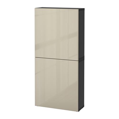 БЕСТО Навесной шкаф с 2 дверями - черно-коричневый/Сельсвикен глянцевый/бежевый