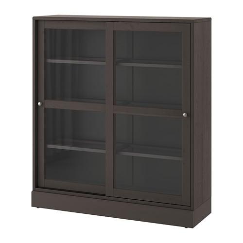 ХАВСТА Шкаф-витрина с цоколем - темно-коричневый, прозрачное стекло