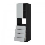 МЕТОД / МАКСИМЕРА Высок шкаф д/духовки/дверца/4ящика - 60x60x200 см, Веддинге серый, под дерево черный