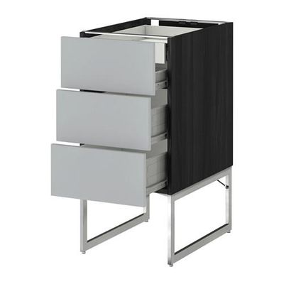 МЕТОД / ФОРВАРА Напольн шкаф 3фронт пнл/2низ/2ср ящ - 40x60x60 см, Веддинге серый, под дерево черный