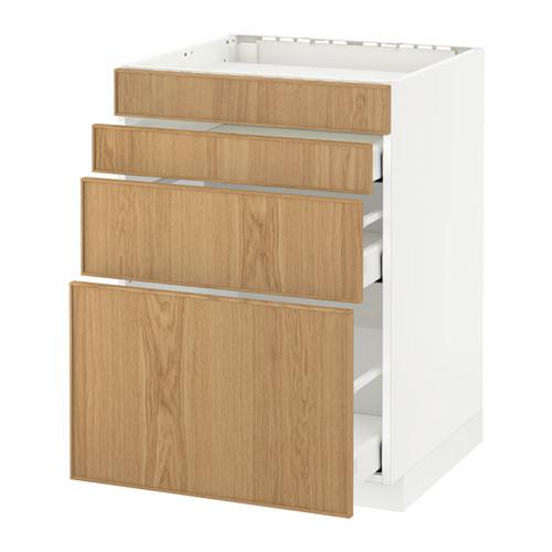 МЕТОД / МАКСИМЕРА Нап шкаф д/духовки/4фасада/3ящика - белый, Экестад дуб, 60x60 см МЕТОД / МАКСИМЕРА Нап шкаф д/духовки/4фасада/3ящика - белый, Экестад дуб, 60x60 см