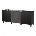 БЕСТО Комб для хран с дверц/ящ - Лаксвикен черный/Сельсвикен глянцевый/серый, направляющие ящика,нажимные