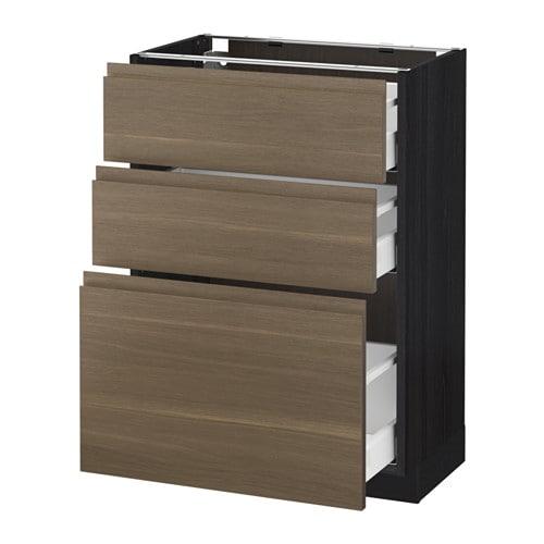 МЕТОД / МАКСИМЕРА Напольный шкаф с 3 ящиками - под дерево черный, Воксторп под грецкий орех, 60x37 см МЕТОД / МАКСИМЕРА Напольный шкаф с 3 ящиками - под дерево черный, Воксторп под грецкий орех, 60x37 см