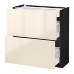 МЕТОД / МАКСИМЕРА Напольный шкаф/2фасада/3ящика - 80x37 см, Рингульт глянцевый кремовый, под дерево черный