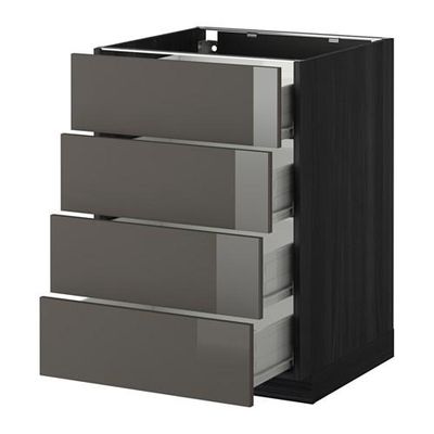 МЕТОД / ФОРВАРА Напольн шкаф 4 фронт панели/4 ящика - 60x60 см, Рингульт глянцевый серый, под дерево черный МЕТОД / ФОРВАРА Напольн шкаф 4 фронт панели/4 ящика - 60x60 см, Рингульт глянцевый серый, под дерево черный