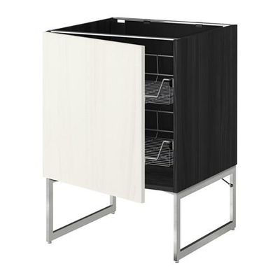 МЕТОД Напольный шкаф с проволочн ящиками - 60x60x60 см, Росдаль белый ясень, под дерево черный МЕТОД Напольный шкаф с проволочн ящиками - 60x60x60 см, Росдаль белый ясень, под дерево черный