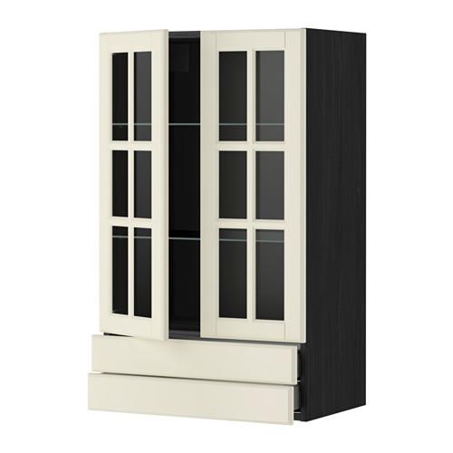 МЕТОД / МАКСИМЕРА Навесной шкаф/2 стек дв/2 ящика - под дерево черный, Будбин белый с оттенком, 60x100 см