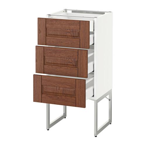 МЕТОД / МАКСИМЕРА Напольн шкаф 3фронт пнл/2низ/2ср ящ - белый, Филипстад коричневый, 40x37x60 см