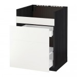 МЕТОД / МАКСИМЕРА Нап шкаф п/мойку ДУМШЁ/3фасада/2ящ - под дерево черный, Хэггеби белый, 60x60 см