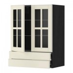 МЕТОД / ФОРВАРА Навесной шкаф/2 стек дв/2 ящика - 60x80 см, Будбин белый с оттенком, под дерево черный