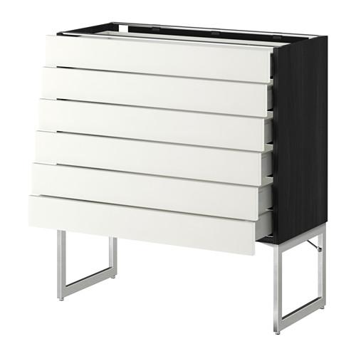 МЕТОД / МАКСИМЕРА Напольн шкаф 6фронт пнл/6 низ ящ - под дерево черный, Хэггеби белый, 80x37x60 см