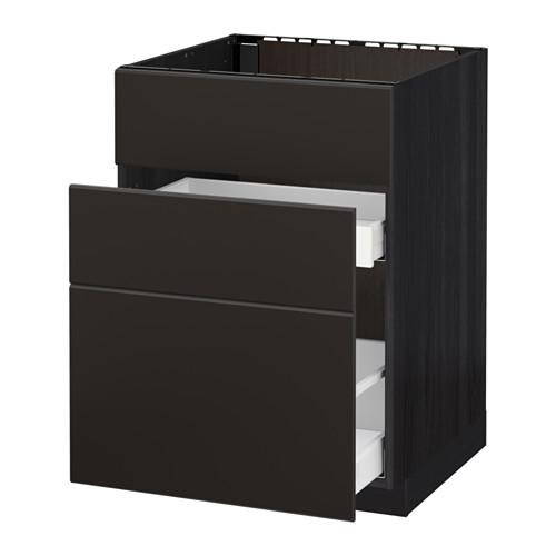 МЕТОД / МАКСИМЕРА Напольн шк п-мойку+3фрнт пнл/2ящ - под дерево черный, Кунгсбакка антрацит, 60x60 см МЕТОД / МАКСИМЕРА Напольн шк п-мойку+3фрнт пнл/2ящ - под дерево черный, Кунгсбакка антрацит, 60x60 см