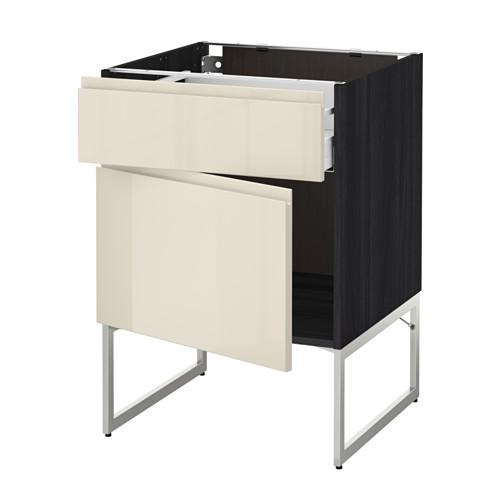 МЕТОД / МАКСИМЕРА Напольный шкаф с ящиком/дверью - под дерево черный, Воксторп глянцевый светло-бежевый, 60x60x60 см МЕТОД / МАКСИМЕРА Напольный шкаф с ящиком/дверью - под дерево черный, Воксторп глянцевый светло-бежевый, 60x60x60 см