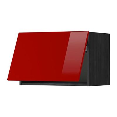МЕТОД Горизонтальный навесной шкаф - 60x40 см, Рингульт глянцевый красный, под дерево черный