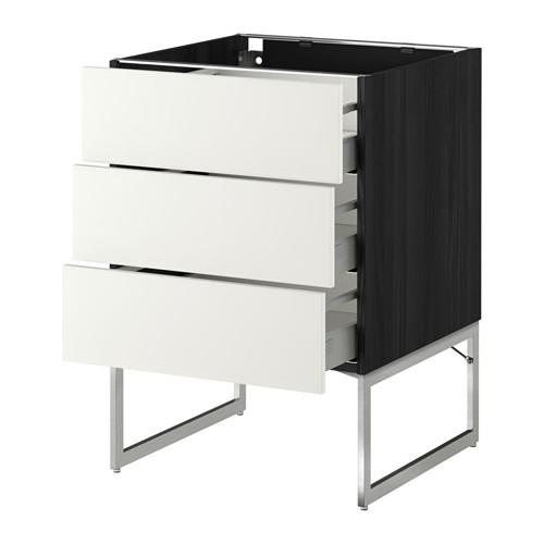 МЕТОД / МАКСИМЕРА Нплн шк 3 фрнт/3 средн ящика - под дерево черный, Хэггеби белый, 60x60x60 см