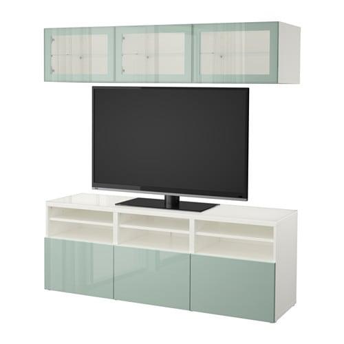 БЕСТО Шкаф для ТВ, комбин/стеклян дверцы - белый Сельсвикен/глянцевый/серо-зеленый светлый прозрачное стекло, направляющие ящика,нажимные БЕСТО Шкаф для ТВ, комбин/стеклян дверцы - белый Сельсвикен/глянцевый/серо-зеленый светлый прозрачное стекло, направляющие ящика,нажимные