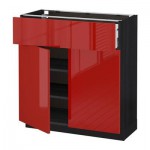 МЕТОД / МАКСИМЕРА Напольный шкаф+ящик/2дверцы - 80x37 см, Рингульт глянцевый красный, под дерево черный МЕТОД / МАКСИМЕРА Напольный шкаф+ящик/2дверцы - 80x37 см, Рингульт глянцевый красный, под дерево черный