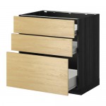 МЕТОД / ФОРВАРА Напольн шкаф 3фрнт пнл/2низк/1ср ящ - под дерево черный, Тингсрид под березу, 80x60 см