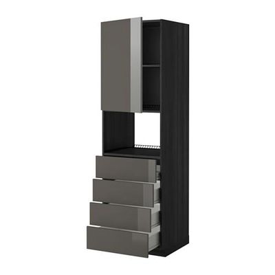 МЕТОД / ФОРВАРА Высок шкаф д/духовки/дверца/4ящика - 60x60x200 см, Рингульт глянцевый серый, под дерево черный МЕТОД / ФОРВАРА Высок шкаф д/духовки/дверца/4ящика - 60x60x200 см, Рингульт глянцевый серый, под дерево черный