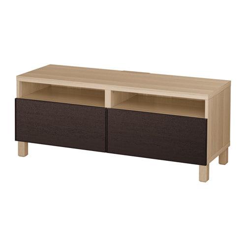БЕСТО Тумба д/ТВ с ящиками - под беленый дуб/Инвикен черно-коричневый, направляющие ящика, плавно закр