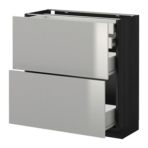 МЕТОД / ФОРВАРА Нплн шк 2фрнт/2низк/2 выс/2срдн ящ - под дерево черный, Гревста нержавеющ сталь, 80x37 см