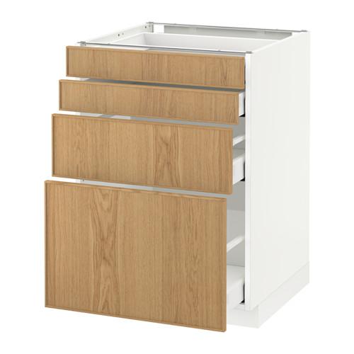 МЕТОД / МАКСИМЕРА Напольн шкаф 4 фронт панели/4 ящика - белый, Экестад дуб, 60x60 см МЕТОД / МАКСИМЕРА Напольн шкаф 4 фронт панели/4 ящика - белый, Экестад дуб, 60x60 см