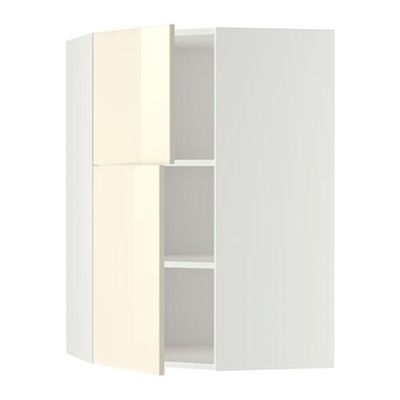 МЕТОД Угловой навесной шкаф+полки/2дверцы - Рингульт глянцевый кремовый, белый
