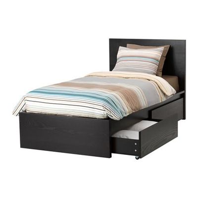 МАЛЬМ Каркас кровати+2 кроватных ящика - 90x200 см, черно-коричневый