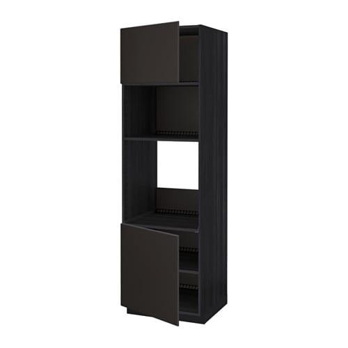 МЕТОД Выс шкаф д/духовки/СВЧ/2 дв/полки - под дерево черный, Кунгсбакка антрацит, 60x60x200 см