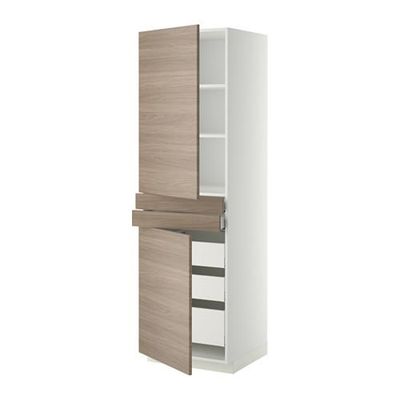 МЕТОД / МАКСИМЕРА Высок шкаф+полки/5ящк/2дверцы/2фрнт - 60x60x200 см, Брокхульт под грецкий орех светло-серый, белый