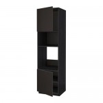 МЕТОД Выс шкаф д/духовки/СВЧ/2 дв/полки - под дерево черный, Кунгсбакка антрацит, 60x60x220 см