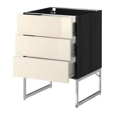 МЕТОД / ФОРВАРА Нплн шк 3 фрнт/3 средн ящика - 60x60x60 см, Рингульт глянцевый кремовый, под дерево черный