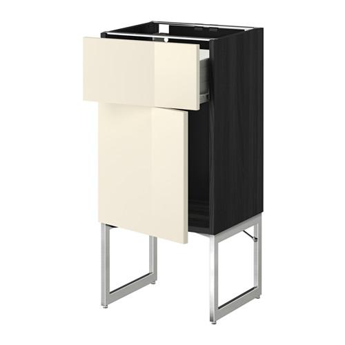 МЕТОД / ФОРВАРА Напольный шкаф с ящиком/дверью - 40x37x60 см, Рингульт глянцевый кремовый, под дерево черный