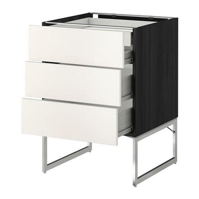 МЕТОД / ФОРВАРА Напольн шкаф 3фронт пнл/2низ/2ср ящ - 60x60x60 см, Веддинге белый, под дерево черный МЕТОД / ФОРВАРА Напольн шкаф 3фронт пнл/2низ/2ср ящ - 60x60x60 см, Веддинге белый, под дерево черный