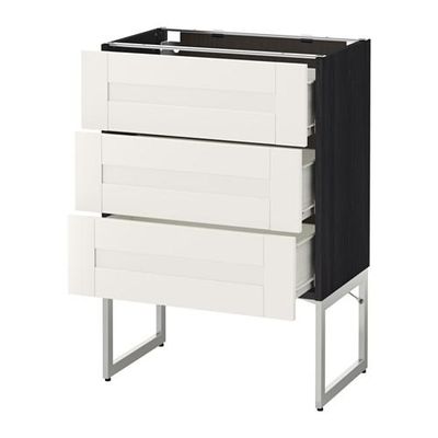 МЕТОД / ФОРВАРА Нплн шк 3 фрнт/3 средн ящика - 60x37x60 см, Сэведаль белый, под дерево черный