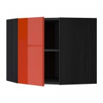 МЕТОД Угловой навесной шкаф с полками - под дерево черный, Ерста глянцевый оранжевый, 68x60 см
