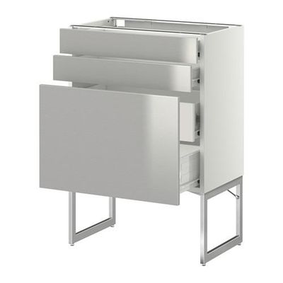 МЕТОД / ФОРВАРА Напольн шкаф 3фронт пнл/2низ/2ср ящ - 60x37x60 см, Гревста нержавеющ сталь, белый МЕТОД / ФОРВАРА Напольн шкаф 3фронт пнл/2низ/2ср ящ - 60x37x60 см, Гревста нержавеющ сталь, белый