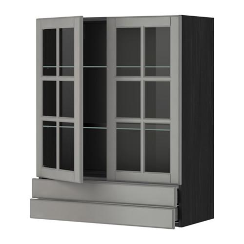 МЕТОД / МАКСИМЕРА Навесной шкаф/2 стек дв/2 ящика - под дерево черный, Будбин серый, 80x100 см