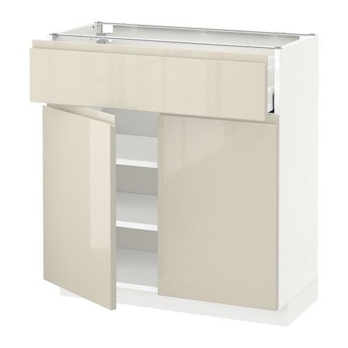 МЕТОД / МАКСИМЕРА Напольный шкаф+ящик/2дверцы - белый, Воксторп глянцевый светло-бежевый, 80x37 см