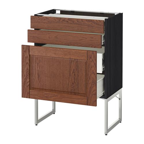 МЕТОД / ФОРВАРА Напольн шкаф 3фронт пнл/2низ/2ср ящ - 60x37x60 см, Филипстад коричневый, под дерево черный