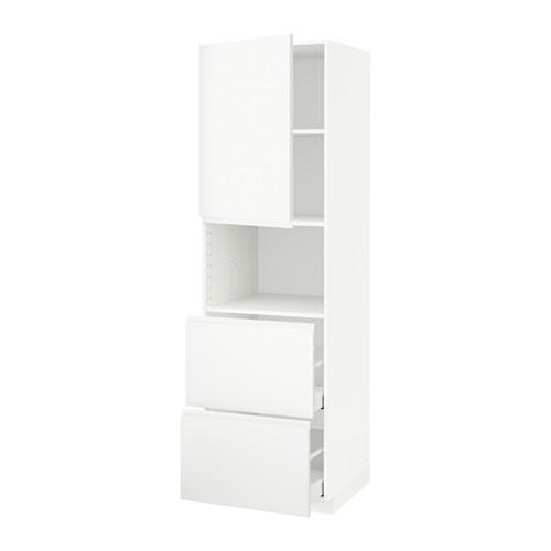 МЕТОД / МАКСИМЕРА Высокий шкаф д/СВЧ/дверца/2ящика - белый, Воксторп белый, 60x60x200 см